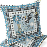 Set of Two 16" X 16" Blue and Black Peacock Blown Seam Floral Indoor Outdoor Throw Pillow