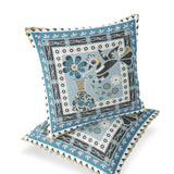 Set of Two 16" X 16" Blue and Black Peacock Blown Seam Floral Indoor Outdoor Throw Pillow