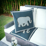 Set of Two 16" X 16" Blue and White Elephant Blown Seam Animal Print Indoor Outdoor Throw Pillow