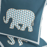 Set of Two 16" X 16" Blue and White Elephant Blown Seam Animal Print Indoor Outdoor Throw Pillow