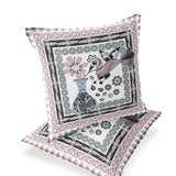 Set of Two 16" X 16" Pink and Black Peacock Blown Seam Floral Indoor Outdoor Throw Pillow