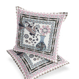 Set of Two 16" X 16" Pink and Black Peacock Blown Seam Floral Indoor Outdoor Throw Pillow