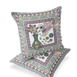 Set of Two 16" X 16" Pink and Brown Peacock Blown Seam Floral Indoor Outdoor Throw Pillow