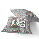 Set of Two 16" X 16" Pink and Brown Peacock Blown Seam Floral Indoor Outdoor Throw Pillow