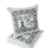 Set of Two 16" X 16" Black and White Peacock Blown Seam Floral Indoor Outdoor Throw Pillow