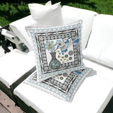 Set of Two 16" X 16" Black and White Peacock Blown Seam Floral Indoor Outdoor Throw Pillow