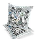 Set of Two 16" X 16" Black and White Peacock Blown Seam Floral Indoor Outdoor Throw Pillow