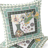 Set of Two 16" X 16" Green and White Peacock Blown Seam Floral Indoor Outdoor Throw Pillow