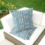 Set of Two 16" X 16" Blue and Green Blown Seam Striped Indoor Outdoor Throw Pillow