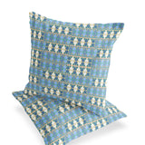 Set of Two 16" X 16" Blue and Green Blown Seam Striped Indoor Outdoor Throw Pillow