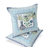 Set of Two 16" X 16" Gray and White Peacock Blown Seam Floral Indoor Outdoor Throw Pillow