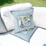 Set of Two 16" X 16" Gray and White Peacock Blown Seam Floral Indoor Outdoor Throw Pillow