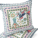 Set of Two 16" X 16" Gray and White Peacock Blown Seam Floral Indoor Outdoor Throw Pillow