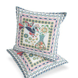 Set of Two 16" X 16" Pink and White Peacock Blown Seam Floral Indoor Outdoor Throw Pillow