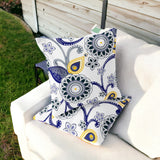 Set of Two 16" X 16" Blue and White Blown Seam Floral Indoor Outdoor Throw Pillow