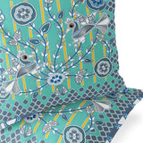 Set of Two 16" X 16" Blue and White Peacock Blown Seam Floral Indoor Outdoor Throw Pillow