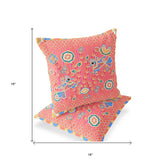 Set of Two 16" X 16" Blue and Pink Peacock Blown Seam Floral Indoor Outdoor Throw Pillow