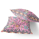 Set of Two 16" X 16" Gray and Pink Peacock Blown Seam Floral Indoor Outdoor Throw Pillow