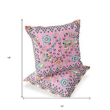 Set of Two 16" X 16" Gray and Pink Peacock Blown Seam Floral Indoor Outdoor Throw Pillow