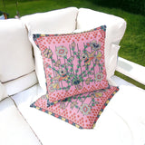 Set of Two 16" X 16" Yellow and Peach Peacock Blown Seam Floral Indoor Outdoor Throw Pillow