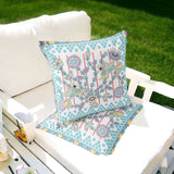 Set of Two 16" X 16" Blue and White Peacock Blown Seam Floral Indoor Outdoor Throw Pillow