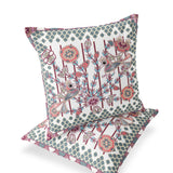 Set of Two 16" X 16" Red and White Peacock Blown Seam Floral Indoor Outdoor Throw Pillow