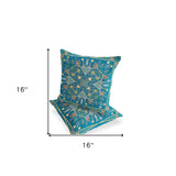 Set of Two 16" X 16" Gray and Red Blown Seam Floral Indoor Outdoor Throw Pillow