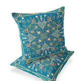 Set of Two 16" X 16" Green and Yellow Blown Seam Paisley Indoor Outdoor Throw Pillow