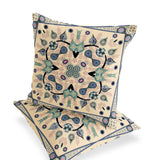 Set of Two 16" X 16" Beige and Black Blown Seam Paisley Indoor Outdoor Throw Pillow