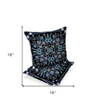 Set of Two 16" X 16" Beige and Blue Blown Seam Paisley Indoor Outdoor Throw Pillow