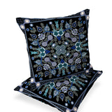 Set of Two 16" X 16" Black and Blue Blown Seam Paisley Indoor Outdoor Throw Pillow