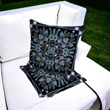 Set of Two 16" X 16" Black and Blue Blown Seam Paisley Indoor Outdoor Throw Pillow