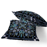 Set of Two 16" X 16" Black and Blue Blown Seam Paisley Indoor Outdoor Throw Pillow