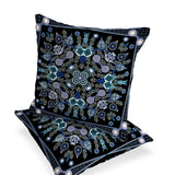 Set of Two 16" X 16" Black and Blue Blown Seam Paisley Indoor Outdoor Throw Pillow