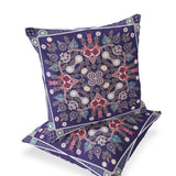 Set of Two 16" X 16" Pink and Purple Blown Seam Paisley Indoor Outdoor Throw Pillow