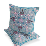 Set of Two 16" X 16" Gray and Pink Blown Seam Paisley Indoor Outdoor Throw Pillow