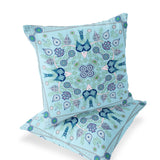 Set of Two 16" X 16" Blue and White Blown Seam Paisley Indoor Outdoor Throw Pillow