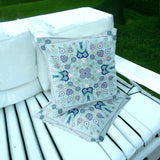 Set of Two 16" X 16" Blue and White Blown Seam Paisley Indoor Outdoor Throw Pillow