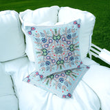Set of Two 16" X 16" Blue and Green Blown Seam Paisley Indoor Outdoor Throw Pillow