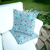 Set of Two 16" X 16" Blue and Gray Blown Seam Paisley Indoor Outdoor Throw Pillow