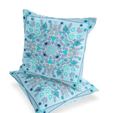 Set of Two 16" X 16" Blue and Gray Blown Seam Paisley Indoor Outdoor Throw Pillow