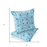 Set of Two 16" X 16" Blue and Gray Blown Seam Paisley Indoor Outdoor Throw Pillow