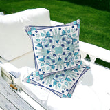 Set of Two 16" X 16" Blue and White Blown Seam Paisley Indoor Outdoor Throw Pillow