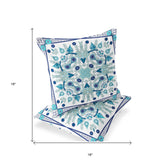 Set of Two 16" X 16" Blue and White Blown Seam Paisley Indoor Outdoor Throw Pillow