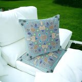 Set of Two 16" X 16" Blue and Gray Blown Seam Paisley Indoor Outdoor Throw Pillow