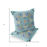 Set of Two 16" X 16" Blue and Gray Blown Seam Paisley Indoor Outdoor Throw Pillow