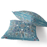 Set of Two 16" X 16" Beige and Blue Blown Seam Paisley Indoor Outdoor Throw Pillow
