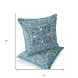 Set of Two 16" X 16" Beige and Blue Blown Seam Paisley Indoor Outdoor Throw Pillow