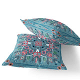 Set of Two 16" X 16" Blue and White Blown Seam Paisley Indoor Outdoor Throw Pillow