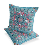 Set of Two 16" X 16" Blue and White Blown Seam Paisley Indoor Outdoor Throw Pillow
